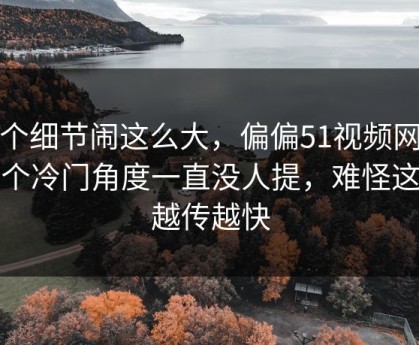 这个细节闹这么大，偏偏51视频网站这个冷门角度一直没人提，难怪这次越传越快