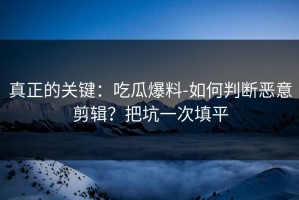 真正的关键：吃瓜爆料-如何判断恶意剪辑？把坑一次填平