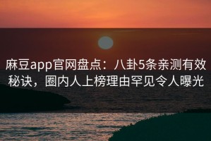 麻豆app官网盘点：八卦5条亲测有效秘诀，圈内人上榜理由罕见令人曝光
