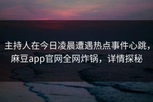 主持人在今日凌晨遭遇热点事件心跳，麻豆app官网全网炸锅，详情探秘