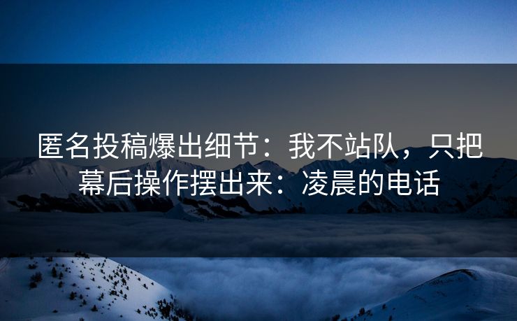 匿名投稿爆出细节：我不站队，只把幕后操作摆出来：凌晨的电话