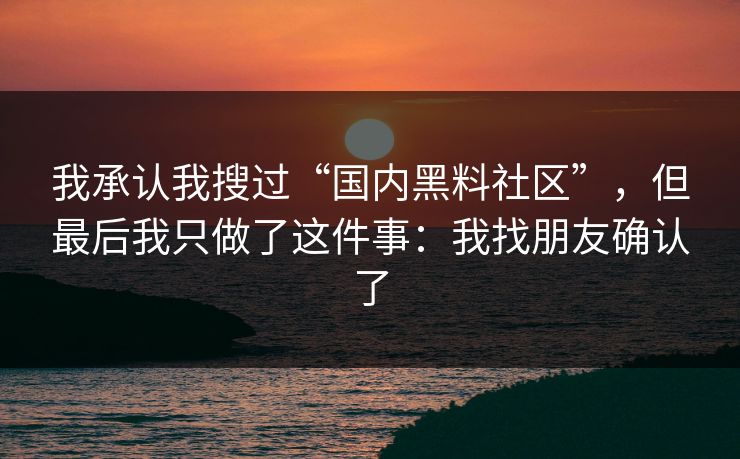 我承认我搜过“国内黑料社区”，但最后我只做了这件事：我找朋友确认了